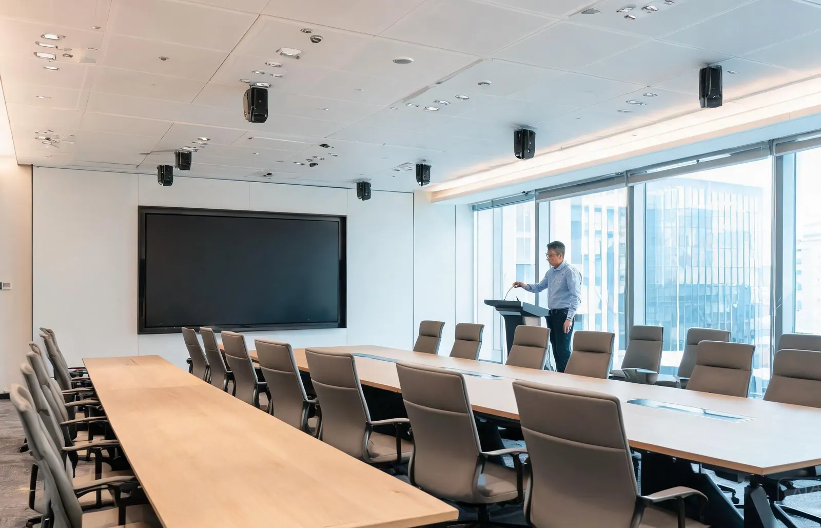 Corporate AV and conference center sound systems for boardrooms and meeting rooms